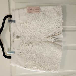 Nwt womens philosophy 6 crochet shorts denim white